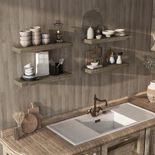 Acovy 30" Unfinished Solid Reclaimed Wood Floating Shelves, Rustic Heavy-Duty Wall Shelves, 8" Deep Floating Shelf for Living Room, Bathroom, Bedroom and Kitchen, Set of 2, Grey - color: Cement Grey, size: 30inches-2p