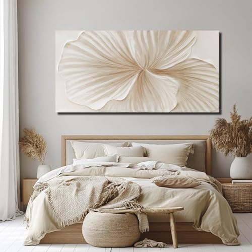 WINKAILIN Flower Wall Art Abstract Floral oil Painting Modern 29x58 White and Gold Large Canvas Artwork Minimalist Decoration for Living Room Bedroom Office Home - color: White and Gold, size: 58"L x 29"W