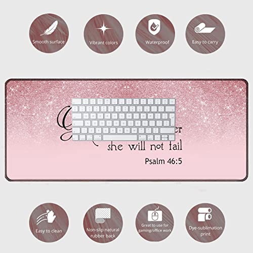 Large Gaming Mouse Pad + Mouse Wrist Rest Pad + Coaster Combination, 31.5 "x 11.8" Durable Non-Slip Extension Table Mat, Suitable for Office and Home, Bible Psalm 46-5 - color: Bible Psalm 46-5