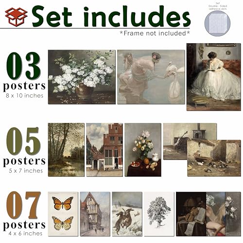 MAZUKO 15PCS Vintage European Gallery Wall Art Set, Classic French Country Painting Prints, Rustic Antique Home Decor, Moody Floral & Landscape Wall Art for Living Room Bedroom (UNFRAMED) - color: Vintage 16