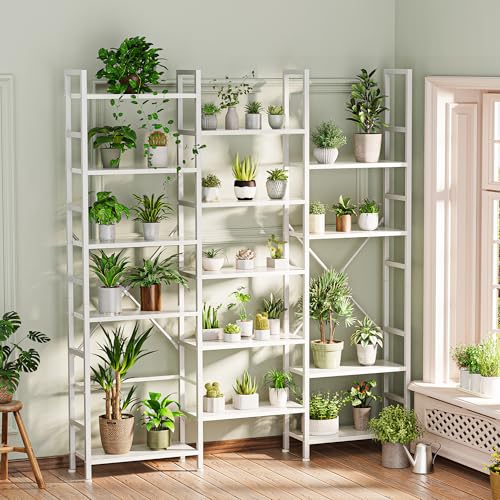 SUPERJARE Triple Bookshelf, Bookcase with 17 Open Display Shelves, Wide Book Shelf Book Case for Home & Office, 6 Tier, White - color: White, size: 6 Tier