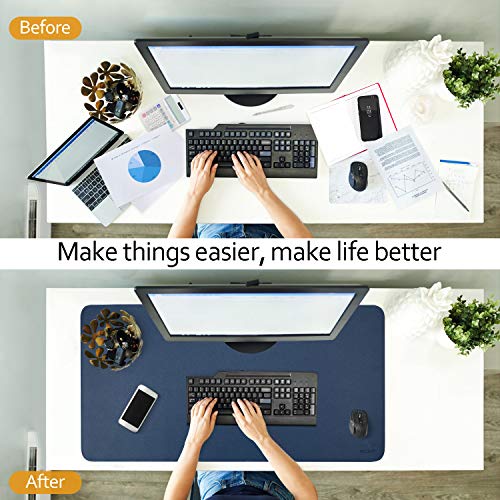 Dark Blue/Yellow Dual-Sided PU Leather Desk Pad, Upgraded Sewing Laptop Mat, Waterproof Large Mouse Pad, Non-Slip Writing/Painting Mat Desk Blotter Protector for Office/Home 31.5"x15.8" (80x40cm) - color: Dark Blue/Yellow