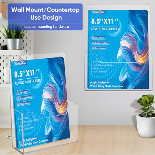 Acrylic Brochure Holder, Clear Paper Holder for Office, Home, Store | 2 Pack | Desktop/Wall Mount | Booklets, Menus, Journals, Envelopes, Flyers & Posters Display Stand | Hardware Included - color: 2 Pack, size: 8.5*11 inch