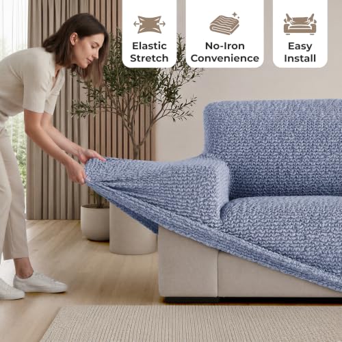 Premium Stretch Couch Covers for Sofa - Sofa Chair Cover Washable, Dogs & Pets Friendly - Elastic Polyester Loveseat Slipcovers - Non-Slip Love Seat Couch Covers - Blue (21"-39" Wide) - color: Blue, size: 21"-39" Wide