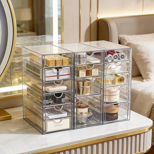 Prsildan 15 Drawers Teacher Toolbox Acrylic Containers, Set of 3 | Clear, Pens Markers Stickers Hardware Storage, Office Desk Kitchen Cabinet Garage Organizer - style: 15 Drawers
