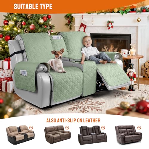 VANSOFY Loveseat Recliner Cover with Console 100% Waterproof Sofa Slipcovers Non-Slip Reclining Couch Cover Split Sofa Covers Furniture Protector for Pets, Dogs(Light Green) - color: Light Green