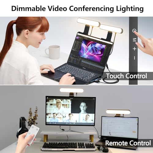 yAyusi Dual-lamp Video Conference Lighting, LED Streaming Light with Remote and Touch Control, Zoom Lighting for Computer,Webcam Laptop Monitor Ring Light for Video Calls/Zoom Meetings/Video Recording - color: Black
