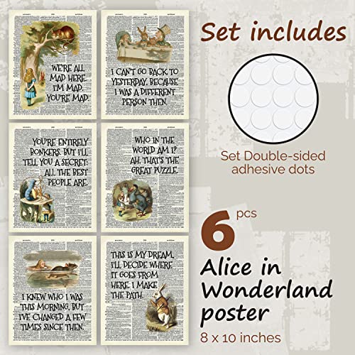 97 Decor Alice Decor - Wonderland Poster Set, Vintage Alice Dictionary Quotes Wall Art Print, Alice Painting Artwork Home Decorations for Bedroom (8x10 UNFRAMED) - color: Alice