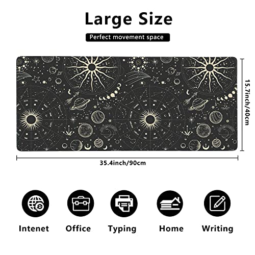 Vintage Moon Phases Extended Gaming Mouse Pad Large Desk Mat with Non-Slip Rubber Base and Stitched Edges,Keyboard Mouse Mat Desk Pad for Work,Game,Office,Home 35.4 * 15.7 Inch - color: Vintage Moon Phases