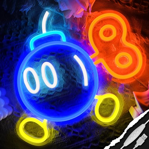 Gaming Neon Sign for Gamer Room Decor,USB Powered Dimmable Anime Neon Signs for Kids Bedroom Game Room Man Cave Gifts for Teens, Boys, Kids - color: Bomb