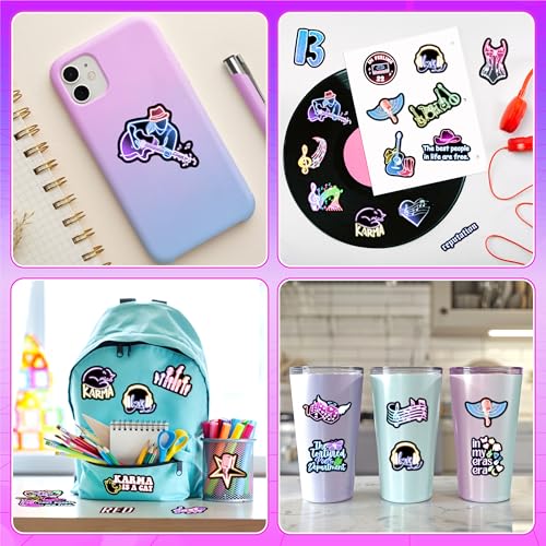 50 Pcs Pop Neon Singer Music Stickers for Adults, Country Folk Water Bottle Laptop Decals, Waterproof Vinyl Fans Music Lovers Guitar Phone Luggage Decor - color: Non-luminescent-478ksxx