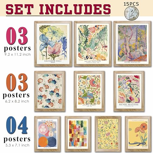 LANCHI95 Vintage Gallery Wall Art Set of 10 FRAMED - Eclectic Exhibition Art Prints - Boho Floral & Abstract Pictures Decor for Living Room, Bedroom - color: Eclectic 5- FRAMED