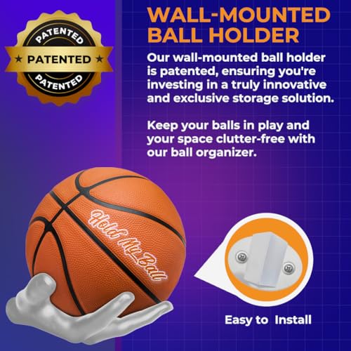 Wall-Mounted Ball Holder – Premium Resin – Basketball, Soccer, Football Display – Secure Ball Hanger, Sports Room Decor, Basketball Wall Mount for Man Caves, Memorabilia - color: White