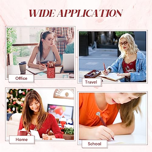 Sabary 8 Pcs Red Pens with Pen Holder for Desk Glitter Crystal Diamond Cute Ballpoint Fancy Pencil Holder Bling Desk Organizer for Women Girls School Office Supplies Wedding Graduation Gifts - color: Red