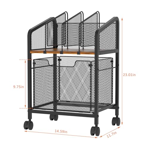Tiaoheka Rolling File Cabinet with Adjustable Dividers, Vertical Filing Cabinet with Storage Drawer on Lockable Wheels, Hanging File Organizer Beside Under Desk for Office, Home(Patent Pending) - color: Black, size: Small - File Cabinet