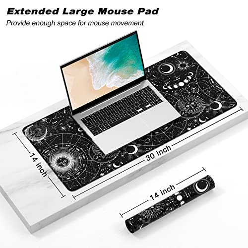 Extended Gaming Mouse Pad, XXL Large Desk Pad 30 x 14 Inch, Big Computer Keyboard Mousepad, Waterproof Mouse Mat with Stitched Edges and Non-Slip Base for Women Office Gaming, Sun Moon - color: Sun Moon