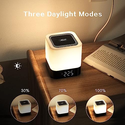 Night Light-5 in 1 Bedside Lamp with Bluetooth Speaker, 12/24H Digital Calendar Alarm Clock, Touch Control, Support TF and SD Card, Music Player, Gift for Girls Boys Teens,Warm White