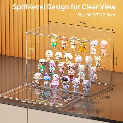 Acrylic Collectible Display Box Transparent Figure Display Box, with Magnetic Door, Stackable Design Dustproof Mini Figure Display Stand Display Organizer Countertop with Adjustable Shelves - size: Fourth floor