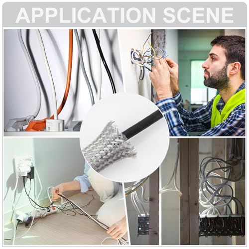 UNICRAFTALE 0.59" Wide Stainless Steel Braided Sleeving Braid 13.12 Feet Cable Wire Shielding Sleeve Ground Straps Protection Metal Mesh Flexible Expandable Scalable Ribbon Wire for Protect Cable - size: 4m x 15mm
