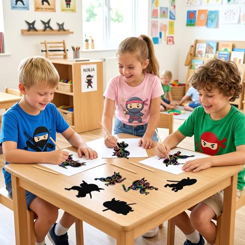 LUUFILx 80 Pcs Ninja Scratch Cards Ninja Birthday Party Decorations Colorful Rainbow Scratch Paper Art with Wooden Stylus for Birthday Party Classroom DIY Activities (Ninja) - style: Ninja