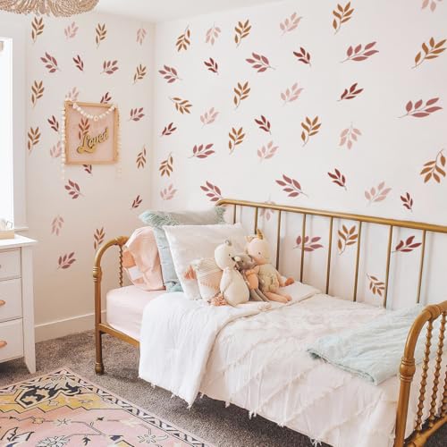 12x36 Inch Set Boho Leaf Wall Decals - DIY Boho Wall Decal Mural Set - 32 Pcs Stickers for Kitchen, Nursery, Office Decor - Each Sticker 4.7x2.7 Inch (Boho Leaf Design) - color: Boho Leaf Design