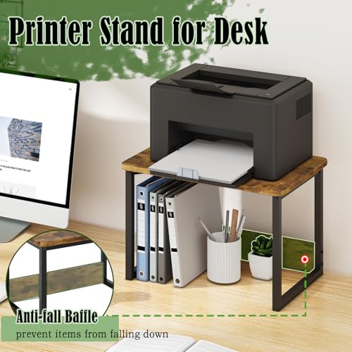 MARTY Printer Stand with Storage for Desk, Desktop Printer Stand Shelf Organzier for Home/Office Heavy Duty Printer Riser Under Desk Small Printer Table for Fax Machine Copier Scanner(Rustic Brown) - color: Rustic Brown, size: 2 Tier without Drawer