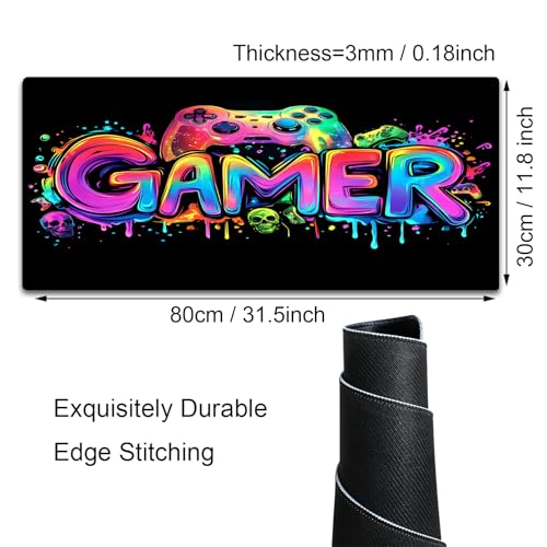 Gamer Gaming Mouse Pad, Blacklight Game Controller Horror Skull Waterproof Large Mouse Mat, 31.5" x 11.8" Skeleton Glowing Extended Non-Slip Rubber Base, Office & Home Keyboard Pad - color: Gamer C