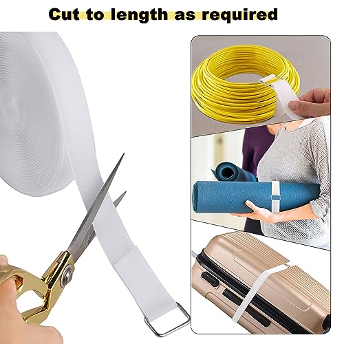 YMCRLUX 1"x32ft Hook and Loop Straps with 50 Metal Buckles, Adjustable Fastening Cable Straps, Cut-to-Length Cinch Strap, Reusable Nylon Securing Cord Ties for Organizer or Storage, 1 inch Wide, White - size: 1in x 32ft White