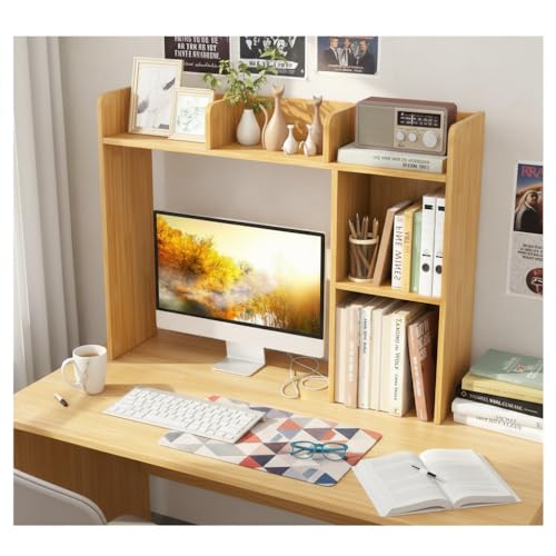 Tangkula Desktop Bookshelf, Countertop Storage Hutch with Shelves for Computer Desk, Desk 3-Tier Display Rack, Multipurpose Wood Desktop Hutch Storage Organizer for Dorm Office - color: Burlywood, size: 5 Shelves