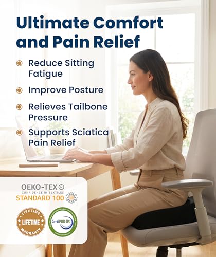Everlasting Comfort Doctor Recommended Memory Foam Seat Cushion for Office Chairs & Car - Ergonomic Office Desk Accessories - Cushions for Tailbone Pain Relief, Sciatica (Black, X-Large) - color: 01. Black Mesh, size: X-Large