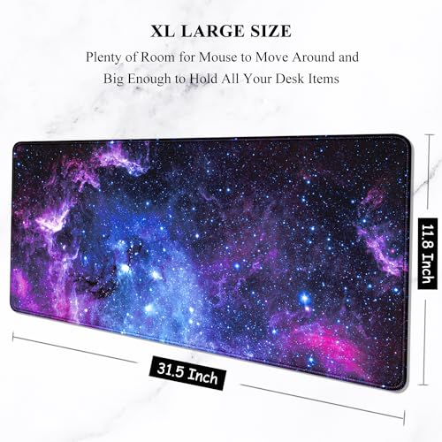 Auhoahsil Large Mouse Pad, XXL Gaming Mousepad, Desk Mat for Desktop, Thick Rubber, Big & Long Size, Stitched Edges, Full Desk Pad for Laptop & Computer, Extended 31.5 x 11.8 in, Amazing Galaxy - color: 03 Galaxy, size: 31.5L x 11.8W inches