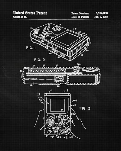 Classic Video Game Console Controller Patent Prints, 6 (8x10) Unframed Photos, Wall Art Decor for Home Work Office Studio Tech Lounge Robotics Gears Online Battle Royales Gaming Shop School Student Teacher - color: Black