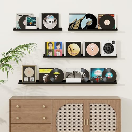 Picture Ledge Shelf, Floating Shelves Set of 2, 24 Inches Solid Wood Nursery Book Shelves for Toys Storage, Kids Bookshelf Wall Mounted for Living Room Bedroom Decor Books Photo Frames, Black - color: Solid Pine Wood Black Finish, size: 24in