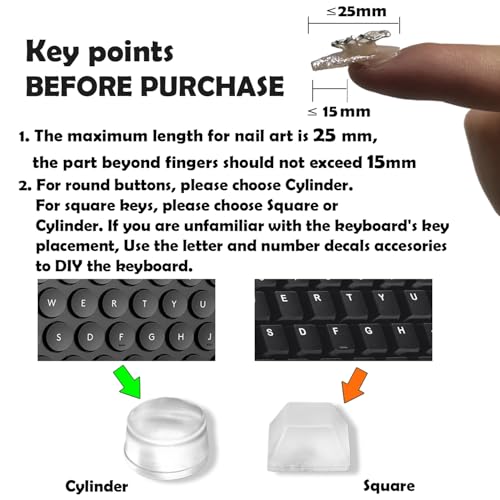 80 PCS Raised Keyboard Stickers with DIY Letter Decals for Nail-Art Typing, Adhesive Keycap Riser for Long Nails Protection for Numeric Keypad (Cylinder-Clear) - color: Cylinder-Clear