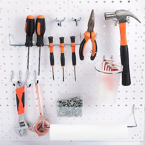 Zubebe 106 Pcs Pegboard Hooks Assortment with Bins, Pegboard Accessories Organizer Kit Include Bins with Hooks and Loops Paper Towel Craft Holder for Hanging Tool(Silver, Clear)