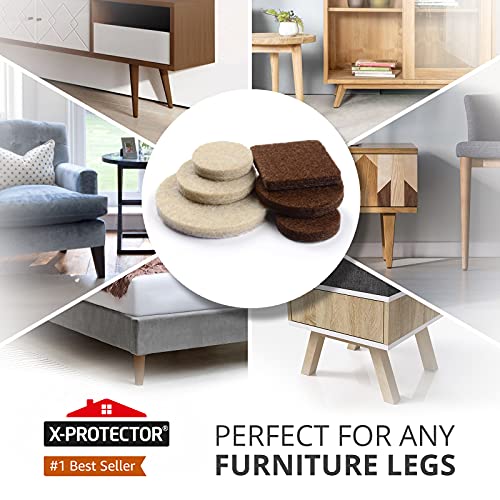 Felt Furniture Pads X-PROTECTOR 133 PCS Premium Furniture Pads - Felt Pads Furniture Feet Best Wood Floor Protectors - Protect Your Hardwood & Laminate Flooring! Brown and Beige - size: 133 PCS Brown & Beige, Round & Square