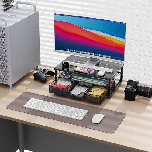 gianotter Computer Monitor Stand Riser, Desk Organizers and Accessories with Drawer, Office Desk Accessories & Workspace Desktop Organizers Storage for Printer Stand (Black) - color: Black