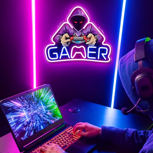 Kavaas Gamer Neon Sign, UV Printed Gaming Neon Sign for Gamer Room Decor - LED Video Game Neon Lights for Bedroom Boys, Gaming Wall decor - Best Gamer Gifts for Teenage Boys, Christmas - color: B_Gamer Hacker