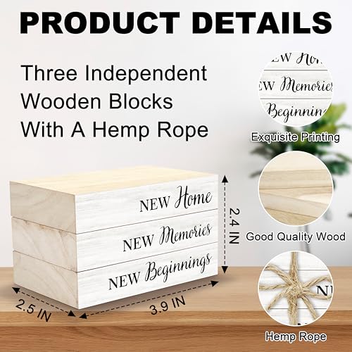 Home Tiered Tray Decor, New Home New Memories New Beginnings Wooden Book Stacks with Hemp Rope, Rustic Decorative Books for Farmhouse, Faux Stacked Book Decor for Living Room, Housewarming Gifts (24) - color: New Home New Memories New Beginnings