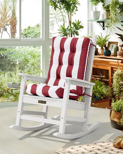 SERWALL HDPE Outdoor Rocking Chair Cushion Set of 2, Memory Foam Cushion Red White - color: 2*red&white, size: cushions