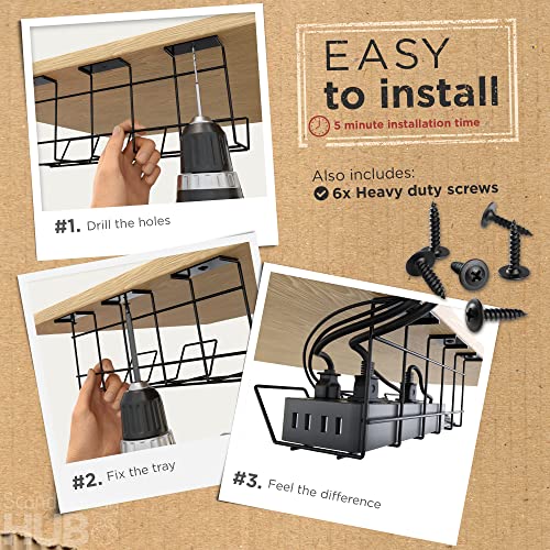 Compact Under Desk Cable Management Tray - Cable Organizer for Wire Management, Desk Wire Organizer, Cable Tray - Black Set of 2x12 - color: Black, size: 12in (2-Pack)