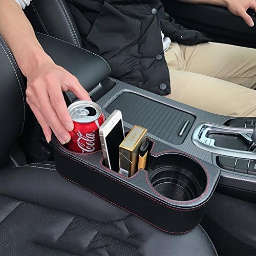 IOKONE Car Cup Holder, Auto Cup Drink Holders,Multifunctional Auto Front Seat Organizer with PU Leather Cover, Gap Filler Storage Box Coin Bucket Console Side Pocket Cell Mobile Phone Holder (Black) - color: Black