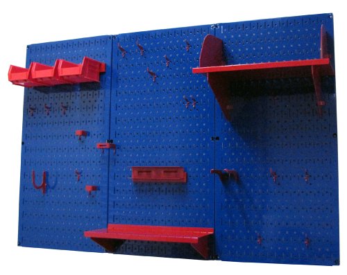 Wall Control Pegboard Organizer 4 ft. Metal Pegboard Standard Tool Storage Kit with Blue Toolboard and Red Accessories - color: Blue Pegboard with Red Accessories