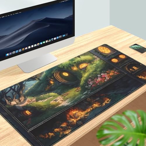 Cute Anime Large Gaming Mouse Pad Green Middle Earth Desk Mat Playmat Extended Mousepad XXL Desk Pad Computer Laptop Keyboard Pad Long Big Mouse Mat Office Decor Accessories 31.5x15.7 in - color: Green Middle Earth