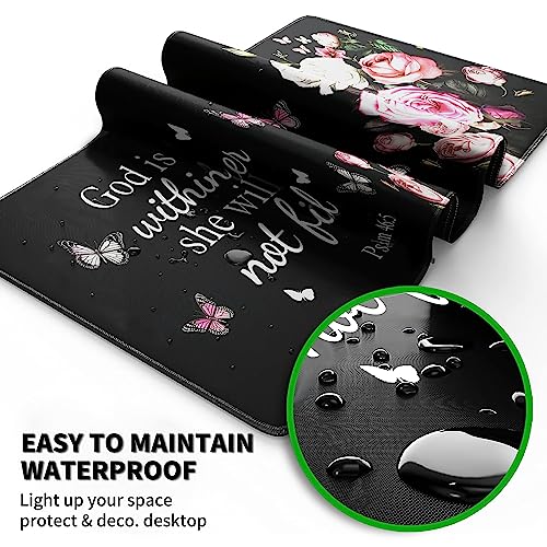Extended Large Gaming Mouse Pad with Coaster - 35.4 x 15.7 Full Desk Mousepad - Stitched Edges - Ultimate Gaming Desk Mat - Bible Flowers - color: Bible FLowers, size: 35.4L x 15.7W inches