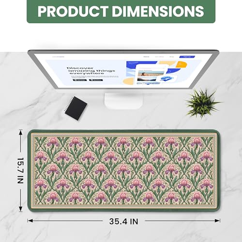 Large Mouse Pad for Desktop, Cute Desk Mat Pad Protector for Work & Gaming, Aesthetic Pretty Anti-Slip Laptop Blotter Cover for Office School Home Supplies, Blush Iris Garden, 35.4" x 15.7" - color: P-Blush Iris Garden, size: 35.4L x 15.7W inches