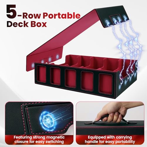 Red Trading Card Storage Box with Handle,5-Row Portable Game Case for 4000+ Cards, Leather Card Collection Case with Commander Display Window for MTG, Yugioh, and Sports Cards,Gifts for Card Collector - color: Red