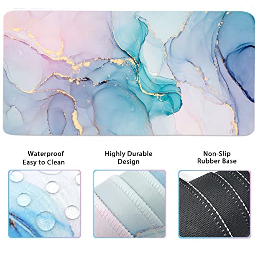 4-in-1 Large Gaming Mouse Pad, Keyboard Wrist Rest Pad & Wrist Support Mousepad Set, Extended Desk Pad Waterproof Desk Mat for Home Office Study Game - Blue - color: Blue Marble