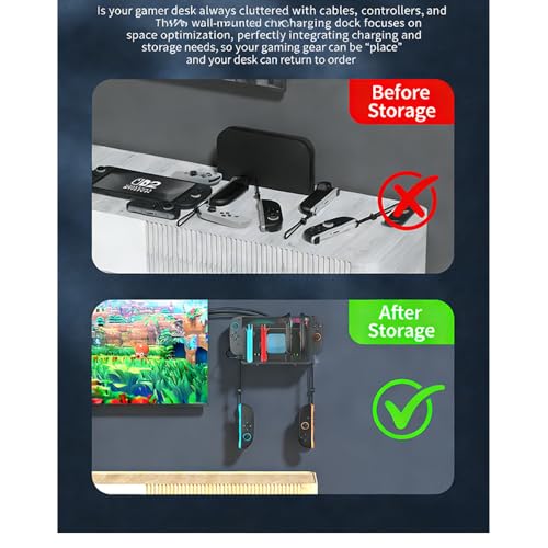 Wall Mount Organizer Charging Station for Nintendo Switch 2/1, 4 in 1 Magnetic Joycon Charging Dock with 6 RGB Light Modes
