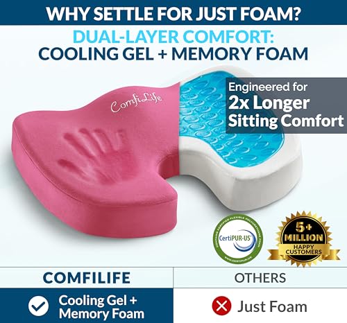 ComfiLife Premium Gel & Memory Foam Seat Cushion – Doctor Recommended Office Chair Cushion, Car Seat Cushion – Chair Cushions for Back & Sciatica Pain Relief – Seat Cushions for Office & Desk (Pink) - color: Pink, size: Large